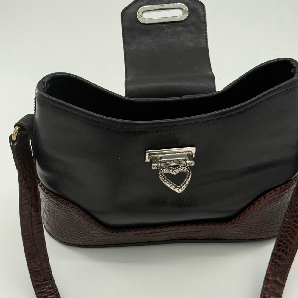 Vintage Style Two-Tone Leather Brighton Collection Shoulder Black & Brown Bag - Picture 4 of 14